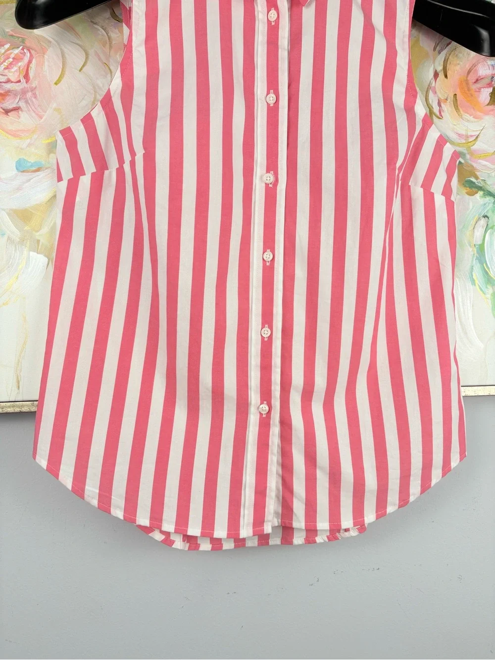 J.Crew Pink White Stripe Sleeveless Button Front Collared Blouse Size S
